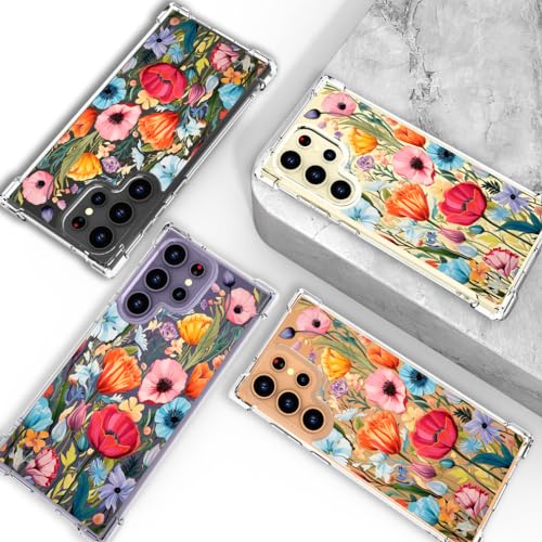 Hungo Galaxy S24 Ultra Case for Women Clear Design Cute,Girly Girls Case Compatible with Samsung Galaxy S24 Ultra Blooming Wild Spring Garden Flowers Grasses Florals Leaves - color: Blooming Wild Flowers