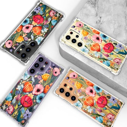Hungo Galaxy S24 Ultra Case for Women Clear Design Cute,Girly Girls Case Compatible with Samsung Galaxy S24 Ultra Blooming Wild Spring Garden Flowers Grasses Florals Leaves - color: Blooming Wild Flowers
