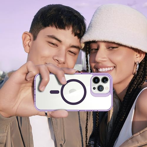 Supdeal Magnetic Clear Case for iPhone 13 Pro, [Compatible with MagSafe] [Non Slip Bumper & Not Yellowing] Military Grade Shockproof Transparent Silicone Phone Cover, 6.1", Purple - color: Purple, size: iPhone 13 Pro