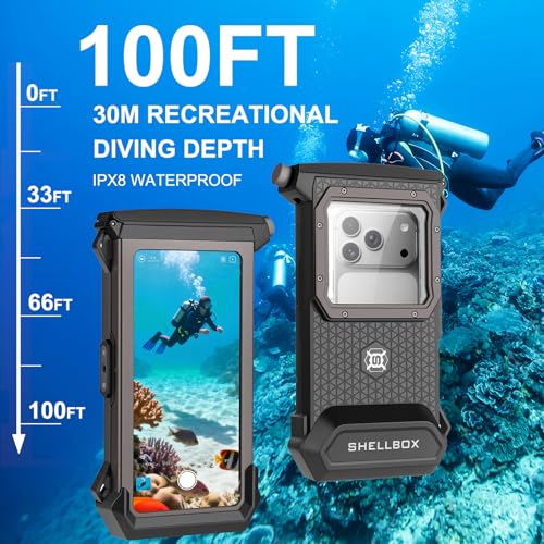 100FT/30M Gen 5 Diving Phone Case, Full Touchscreen Underwater Housing for iPhone 17-12 Pro Max & Samsung Galaxy S26 - S21, IPX8 Scuba Photo/Video Waterproof Case - color: Black