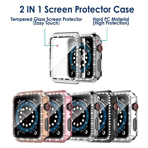 Simpeak 5 Pack Bling Screen Protector Case Compatible with Apple Watch 38mm 42mm 40mm 44mm 41mm 45mm Series 10 42mm 46mm, Protector Case Replacement for iWatch Series 10 9 8 7 6 5 4 3 2 1 Ultra 1 2 (40mm) - size: 40mm