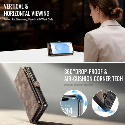 Compatible with Samsung Galaxy S26 5G Wallet Case with Magsafe with Zipper & Card Holder Strap Wristlet Detachable Magnetic Protective Back Case for Samsung Galaxy S26 5G 6.3 Inch (Brown) - color: (Detachable and Magsafe)-Brown, size: S26 6.3 Inch