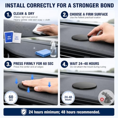 Dashboard Pad Mounting Disk for Suction Cup Mounts Only, 3.23 in Heat-Resistant Adhesive Base with Flexible Steel Reinforcement, Fits Flat & Curved Dashboards, Phone Holders, GPS & Dash Cams 1 Pack - style: 1 Count (Pack of 1)