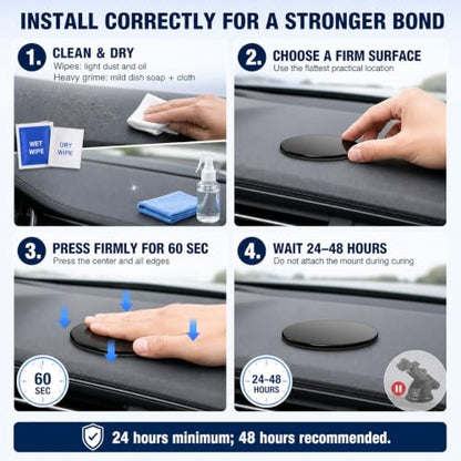 Dashboard Pad Mounting Disk for Suction Cup Mounts Only, 3.23 in Heat-Resistant Adhesive Base with Flexible Steel Reinforcement, Fits Flat & Curved Dashboards, Phone Holders, GPS & Dash Cams 1 Pack - style: 1 Count (Pack of 1)
