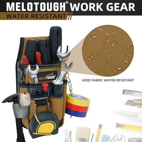 MELOTOUGH Pocket Tool Pouch Tool Belt Pouches with Belt Clip Utility Mini Tool Organizer Pouch for Electrician,Carpenter,Construction,Technician - color: Brown