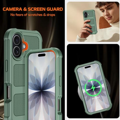 for iPhone 17 Case with Belt Clip Holster & Kickstand,Military Grade Drop Tested Shockproof Heavy Duty Rugged Cover,w/2X Screen Protectors Defender Bumper Protective Cases for Apple 17 (Dark Green) - color: Dark Green