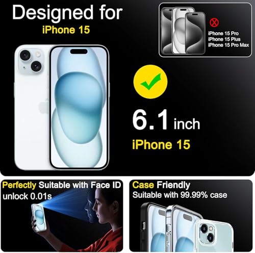 Ferilinso Screen Protector for iPhone 15, Tempered Glass, Case Friendly - size: iPhone 15-6.1 INCH