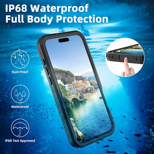 Waterproof Clear Case for iPhone16 Plus, IP68 Magnetic DropProof, BlackSide - size: iPhone 16 Plus 6.7 inch