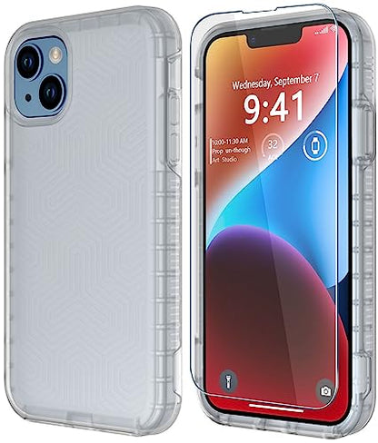 Diverbox for iPhone 14 case [Shockproof] [Dropproof] [Tempered Glass Screen Protector ],Heavy Duty Protection Phone Case Cover for Apple iPhone 14 (Clear-2in1) - color: Clear-2in1