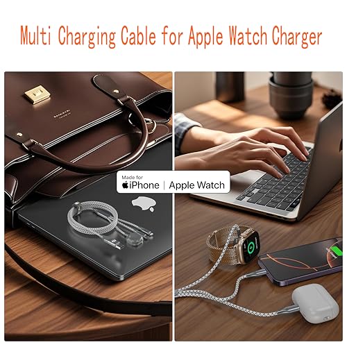 Apple Watch Charger 3 in 1 Multi Charging Cable 4FT Apple MFi Magnetic - color: Grey/Silver, size: 4ft