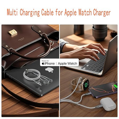 Apple Watch Charger 3 in 1 Multi Charging Cable 4FT Apple MFi Magnetic - color: Grey/Silver, size: 4ft