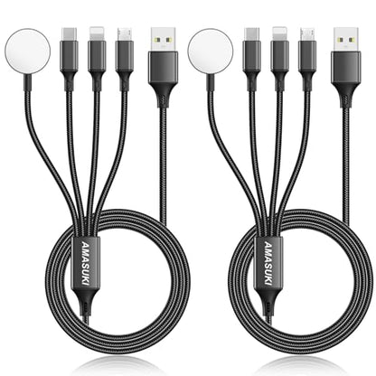 2Pack Multi Charging Cable for Apple Watch Charger 4 in 1 Travel Essentials RV Camping Essentials USB C/L/Micro Compatible with iWatch Series 11-1/iPhone 17/16/15/Android Airplane Gadgets-4FT/Black - color: Black, size: 4FT+4FT