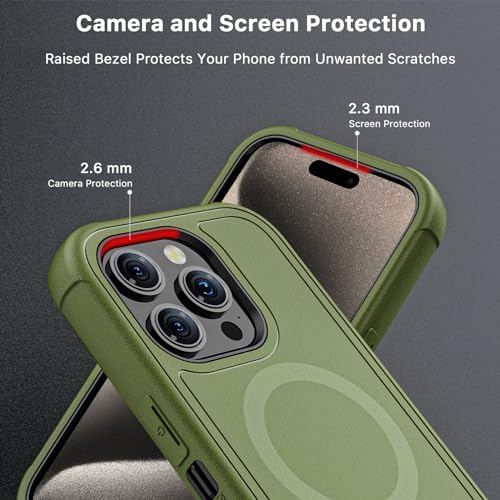 M MYBAT PRO Maverick Series for iPhone 15 Pro Max Case with Belt Clip Holster,[Compatible with Magsafe] w/Screen Protector, Anti-Drop,Shockproof,with 360°Rotating Kickstand,Heavy Duty Protection - color: Army Green