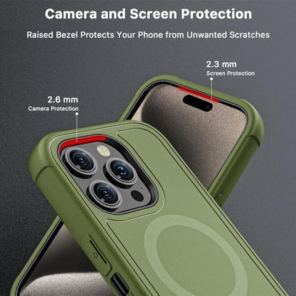 M MYBAT PRO Maverick Series for iPhone 15 Pro Max Case with Belt Clip Holster,[Compatible with Magsafe] w/Screen Protector, Anti-Drop,Shockproof,with 360°Rotating Kickstand,Heavy Duty Protection - color: Army Green