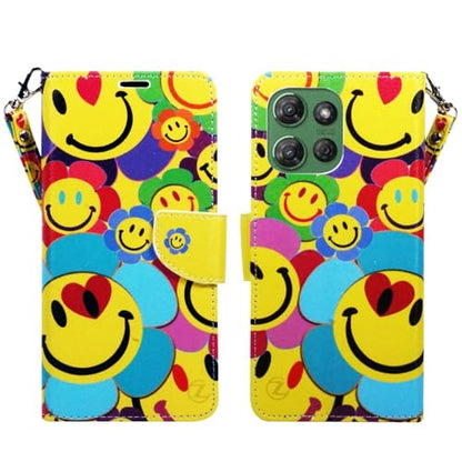 Zase for Motorola Moto G Power 5G (2025/2026) Wallet Phone Case Purse Protective Premium PU Leather Magnetic Closure w/Kickstand ID Card Slot Wrist Strap Cute Design (Smiley Face) - color: Smiley Face