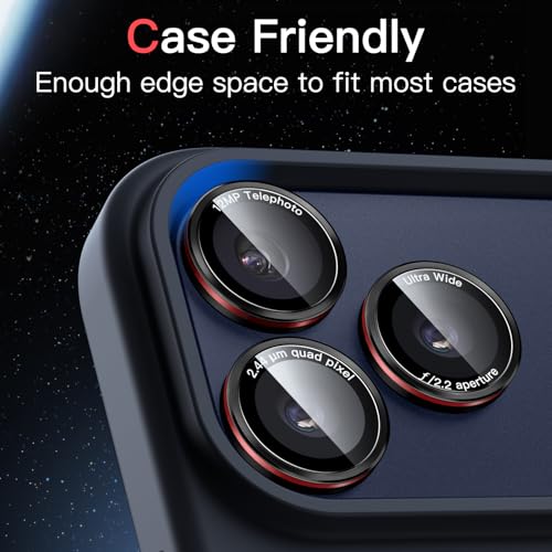 JETech Camera Lens Protector for iPhone 17 Pro/17 Pro Max, Black+Red, 1 Set - size: iPhone 17 Pro/17 Pro Max