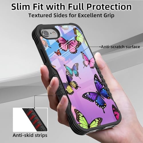 Protective Case Compatible with iPhone se 2022 2023 6/7/8 - Butter | Hard PC Back Soft TPU Frame, Anti-Slip Shockproof, Stylish Printed Phone Cover Suitable for Men and Women - color: Colorful Butterfly