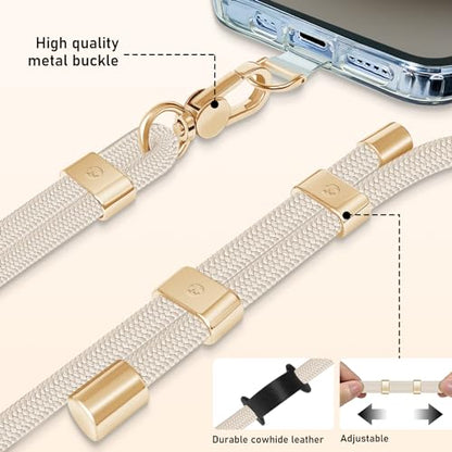 UKON Cell Phone Lanyard,Crossbody Lanyard and Wrist Strap Premium Metal Buckle Phone Charms with 2 X Strap Patch (Beige) - color: Beige