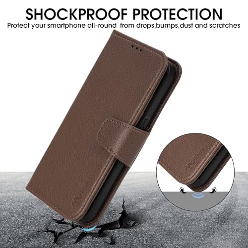 Arae Compatible with iPhone 15 Pro Case with Card Holder and Wrist Strap Wallet Flip Cover for iPhone 15 Pro 6.1 inch Men RFID Blocking Wristlet Kickstand,Litchi Brown - color: Litchi Brown, size: iPhone 15 Pro 6.1 inch