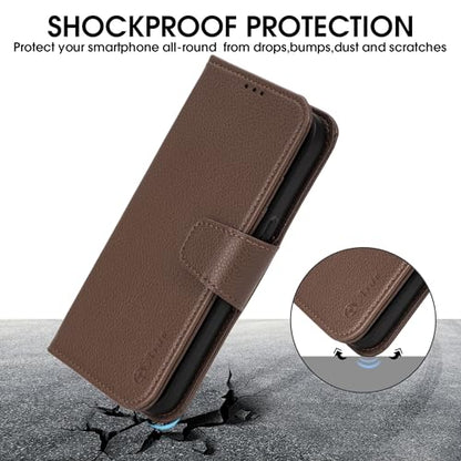 Arae Compatible with iPhone 15 Pro Case with Card Holder and Wrist Strap Wallet Flip Cover for iPhone 15 Pro 6.1 inch Men RFID Blocking Wristlet Kickstand,Litchi Brown - color: Litchi Brown, size: iPhone 15 Pro 6.1 inch