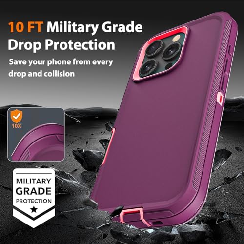 for iPhone 16 Pro Max Case with 2Pcs Tempered Glass Screen Protector, Military Grade 3 in 1 Heavy Duty Shockproof/Drop Proof/Dust Proof Case (Wine Red/Rose Pink) - color: Wine Red/Rose Pink