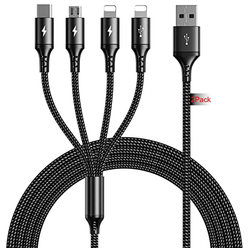 Multi USB Charger Cable 2Pack [4A,10ft ] 4 in 1 USB Fast Charging Cable with IP/Type C/Micro USB Ports Adapter for Phone 17/16/15/14/13/12/11/X/8/7/6/Samsung/Pixel/HTC/LG/Huawei/Sony/Tablets.