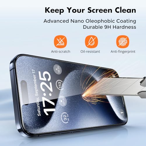 UNBREAKcable 4-Pack iPhone 15 Pro Max Screen Protector, 9H Hardness | 9H tempered glass | 99.99% HD clarity | Double Shatterproof|alignment frame easy install | case-friendly - size: iPhone 15 Pro Max