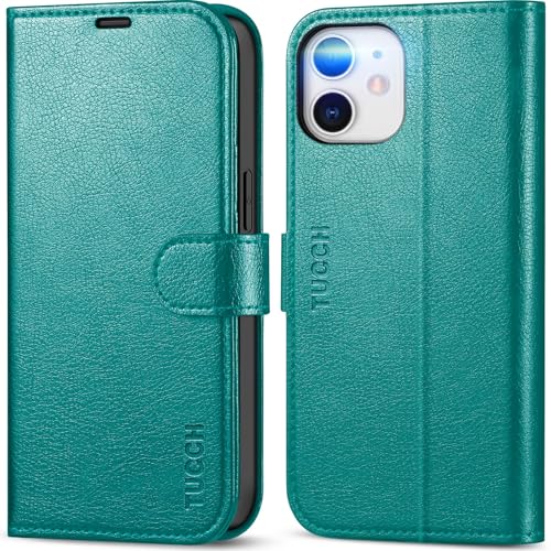 TUCCH Case Wallet for iPhone 12/12 Pro 6.1" 2020, RFID Blocking Folio, Cyan | 3 Card Holders, Kickstand, PU Leather, Magnetic Closure, Shockproof TPU Shell, Protective Flip Cover - color: Cyan - Textured