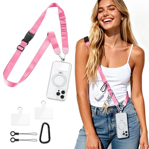 Multifunctional Phone Lanyard Adjustable Anti-Theft Crossbody Phone Strap - color: Pink