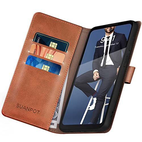 SUANPOT for Motorola（Moto G Power 2022） Wallet case 【RFID Blocking】 Credit Card Holder, Flip Folio Book PU Leather Phone case Shockproof Cover for Women Men Power2022 Light Brown - color: Light Brown