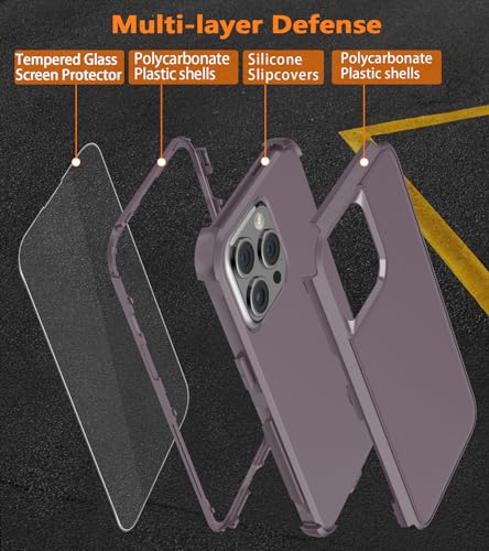 Diverbox for iPhone 15 Pro Case [Shockproof] [Dropproof] [Tempered Glass Screen Protector ],Heavy Duty Protection Phone Case Cover for Apple iPhone 15 Pro 6.1 inch (Brown) - color: Brown