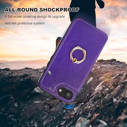 ONETOP for iPhone 17e/16e Wallet Case with Credit Card Holder,Purple | 360° Rotation Ring Kickstand,Finger Grip,Double Magnetic Clasp,RFID Blocking PU Leather Shockproof Cover for Women Men - color: Purple
