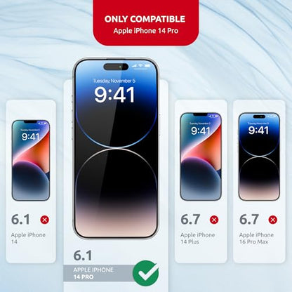 Tempered Glass Screen Protector for iPhone 14 Pro – Full Edge-to-Edge Protection, 9H Hardness, Oleophobic Coating - Screen Saver for iPhone 14 Pro with Applicator Set - Black Design - size: for iPhone 14 Pro