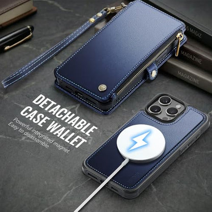for iPhone 14 Pro Phone Case Wallet Magnetic Detachable, Navy Blue - color: Navy Blue, size: iPhone 14 Pro