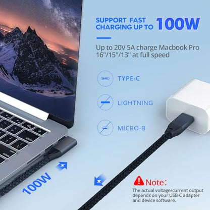 USB C Right Angle Cable 100W 1.6ft, 4K Video Short USBC to USBC 3.2 Cable - color: Black, size: 1.6FT