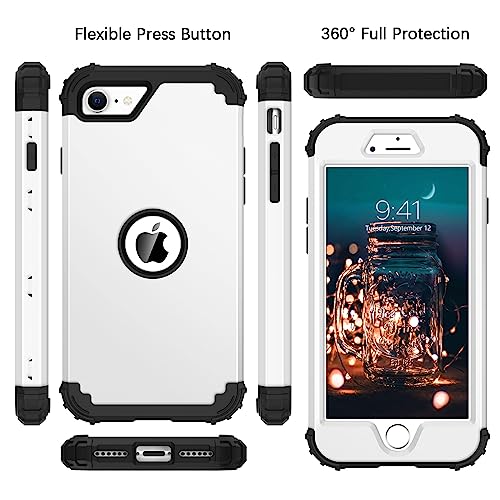 BENTOBEN for iPhone SE 2022 Phone Case and iPhone SE 2020 Case, Heavy Duty 3 in 1 Full Body Rugged Shockproof Hybrid Hard PC Soft Rubber Bumper Drop Protective Girls Women Cover, White/Black - color: Black/White