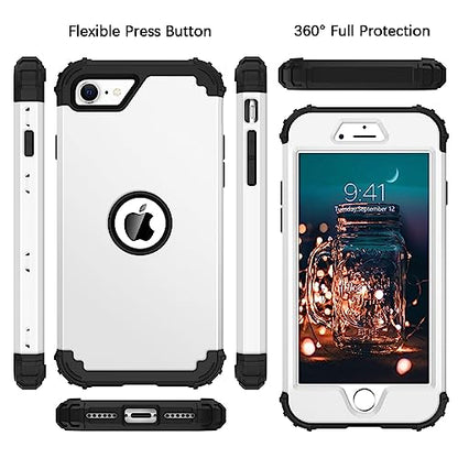 BENTOBEN for iPhone SE 2022 Phone Case and iPhone SE 2020 Case, Heavy Duty 3 in 1 Full Body Rugged Shockproof Hybrid Hard PC Soft Rubber Bumper Drop Protective Girls Women Cover, White/Black - color: Black/White