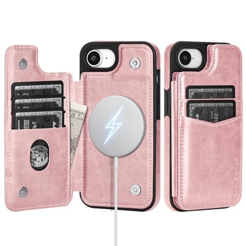SkyEagle Compatible with MagSafe iPhone 17e / 16e Case Wallet,Pink | Magnetic Clasp,RFID Blocking,PU Leather,Flip Folio Shockproof Phone Cover,with Credit Card Slots & Kickstand for Men & Women - color: Pink