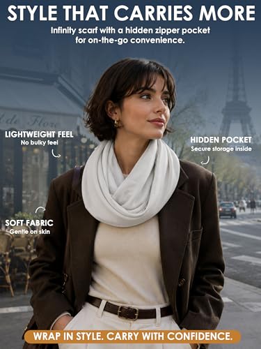 Pop Fashion Solid Color Hidden Zipper Pocket Scarf - Fashion Scarf for Women - All Seasons - color: Heather Grey