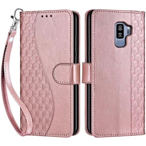 for Samsung Galaxy S9 Plus Wallet case, Rose Gold | 3 Card Holders, Kickstand, Shockproof TPU Shell, PU Leather, Magnetic Closure, Protective Flip Folio Cover, Women - color: 5