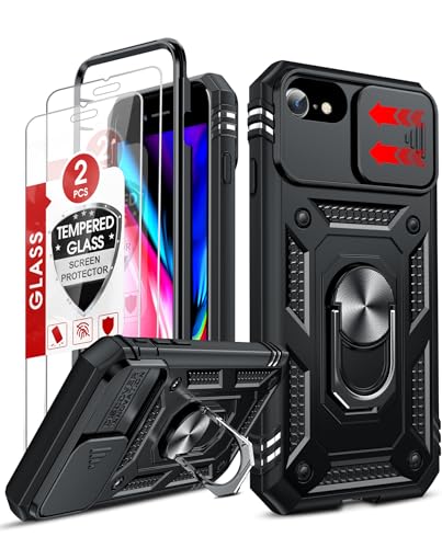 LeYi for iPhone SE Case 3rd/ 2nd Generation Military-Grade Protection Black | iPhone 7/8/ SE 2022 2020 Case with [2 Packs] Screen Protector, Slide Camera Cover & Kickstand for i Phone Cover - color: Black, size: iPhone 7/8/Se 2020 2022 (4.7'')