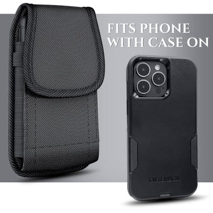 PiTau Holster for Samsung Galaxy S26 S25 S24 S23 S22 S21 S20 S10 S9 S8 A10e A01 Note 10 Cell Phone Belt Holder Case with Belt Clip Loop Nylon Carrying Pouch Cover (Fits Protective Case on) Black