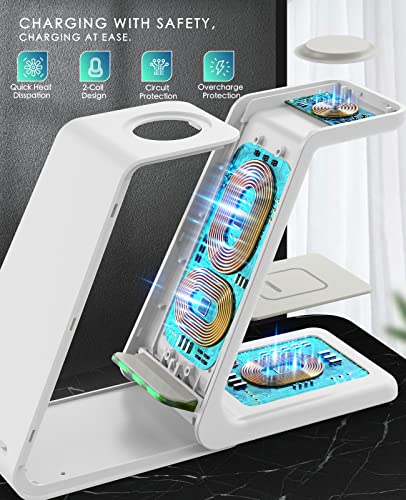 3 in 1 Wireless Charging Station, 2026 Upgraded Fast Desk Charger Station for iPhone 17 16 15 14 13 12 Pro Max Plus, Charger Stand for Apple Watch 11 10 9 8 7 6 5 4 3 2 Ultra SE, Airpods 4 3 2 Pro - color: A-White