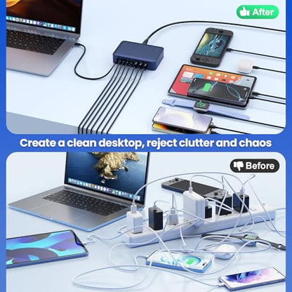 USB C Charger Block 515W[2025 Upgraded] GaN IV 8 Port Fast Charging Station Hub,Dual PD 100W USB C Laptop Charger Compatible with MacBook Pro/Air,iPad,iPhone 16/15,Galaxy S23/S24 Steam Deck Dell XPS - color: Deep Blue, size: 515W