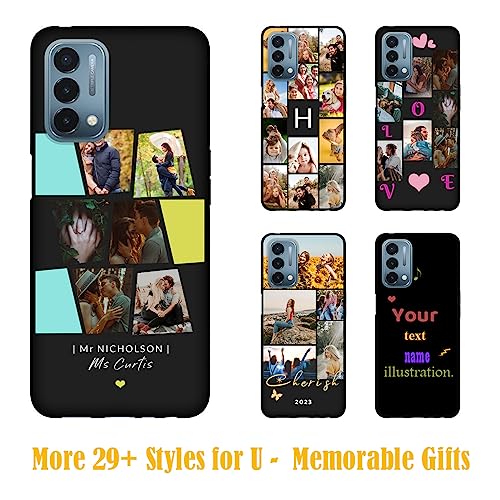 Personalize Photo Phone Case for OnePlus Nord N200 5G - Picture Image Text Name Collage Customization, Thin Soft TPU Silicone Black N 200 5 G Mobilephone Covers Memorial Gift Lovers - color: Black 11 - Stones, 6 Photos Name