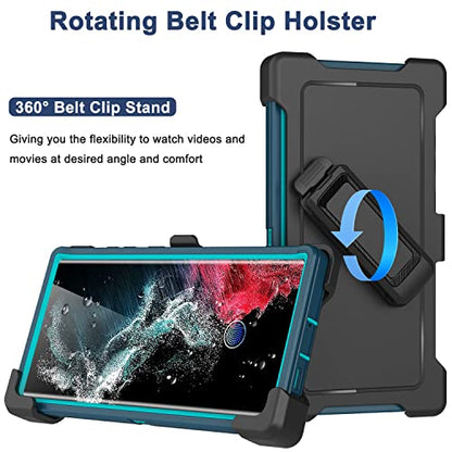 for Samsung Galaxy S22 Ultra Case with Belt Clip Holster, 2X Screen Protector, Military Grade Protection Heavy Duty Full Body Shockproof Rugged Protective Cover for Samsung S22 Ultra 5G Turquoise - color: Turquoise