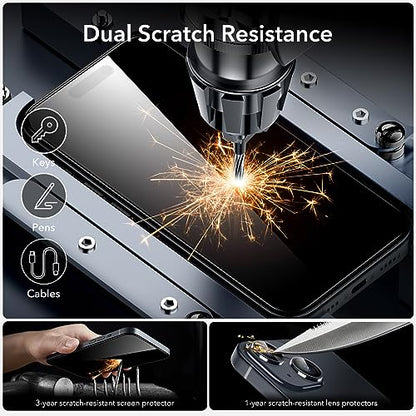 ESR 3+1 Pack for iPhone 15 Plus Screen Protector, [9H Hardness] [Military Grade Shatterproof] Full Coverage Ultra-tough Tempered Glass Film with Easy Installation Frame, 1 Set of Camera Lens Protector