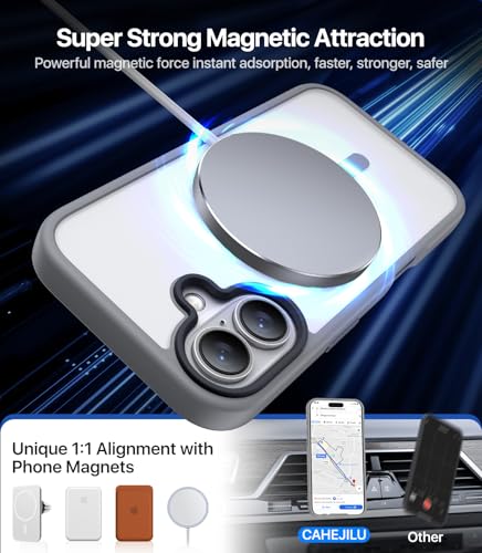 CAHEJILU Magnetic for iPhone 16 Case,[Compatible with MagSafe][Military Grade Drop Protection] Anti-Fingerprint Translucent Matte Shockproof Protective Case for iPhone 16 Phone Case 6.1",Gray - color: Gray