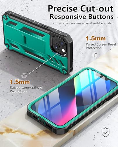 SOiOS for iPhone 13/14/15 Phone Case with Built-in Screen Protector Green | with Kickstand, 20FT Military-Grade Drop Shockproof Protection, Durable Matte Textured, Rugged Heavy Duty iPhone 16e Cover - color: Green
