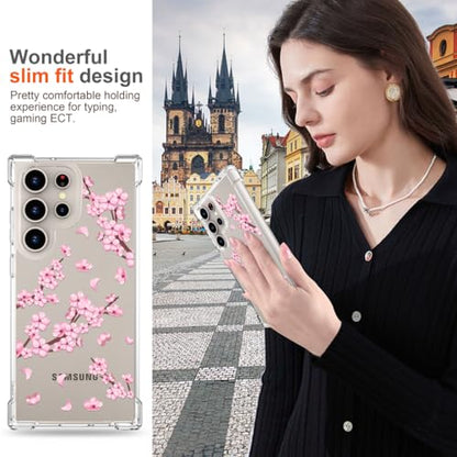 Hungo Galaxy S24 Ultra Case Floral Flower Cute Design Pink, Girly for Women Girls Floral Case Compatible with Samsung Galaxy S24 Ultra Cherry Blossom - color: Cherry Blossom